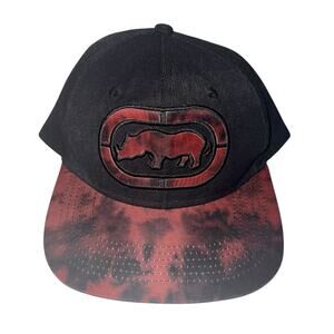 Ecko Unltd Hat Rhino Logo Baseball Cap Snapback Black w/ Red Tie Dye Brim RARE!!